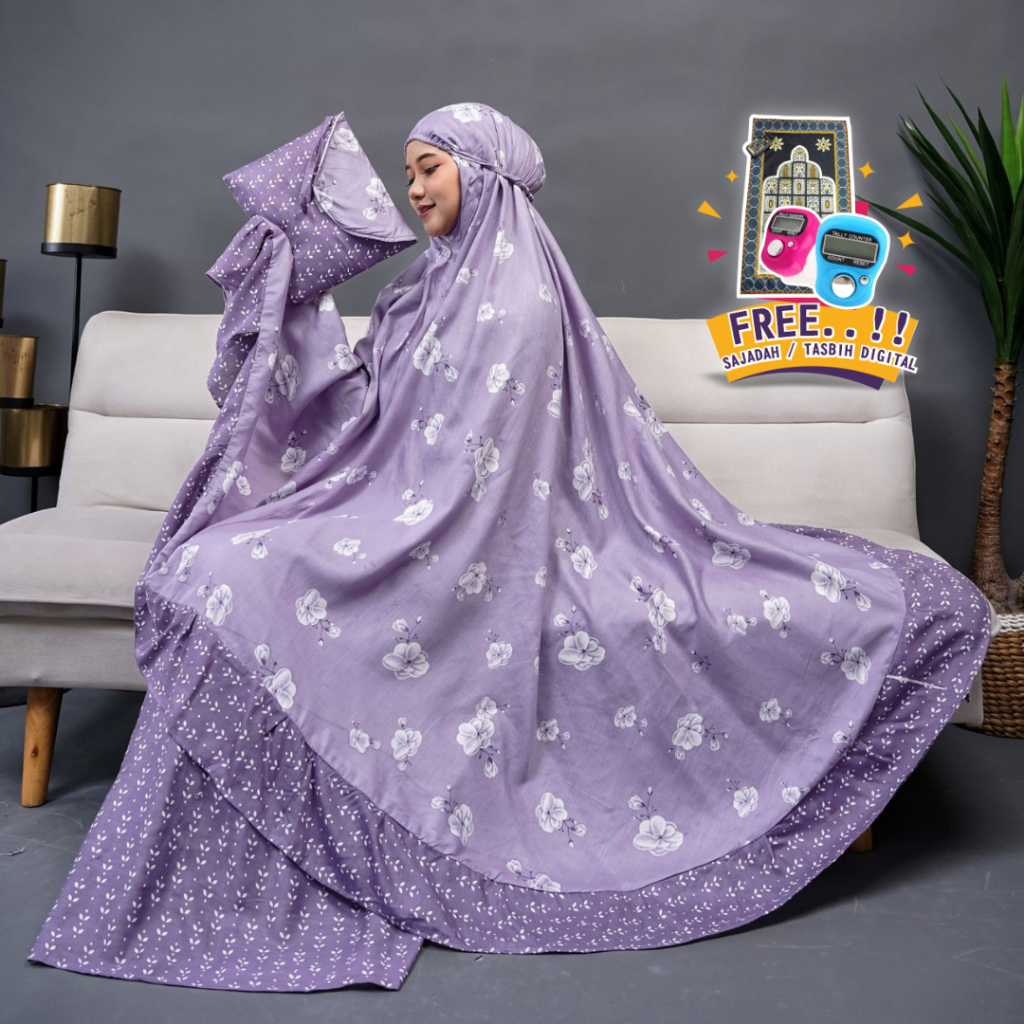 Mukena Jumbo Dewasa Premium Rayon Terbaru Motif Batik Bunga Adem - Free Sajadah & Tasbih Digital