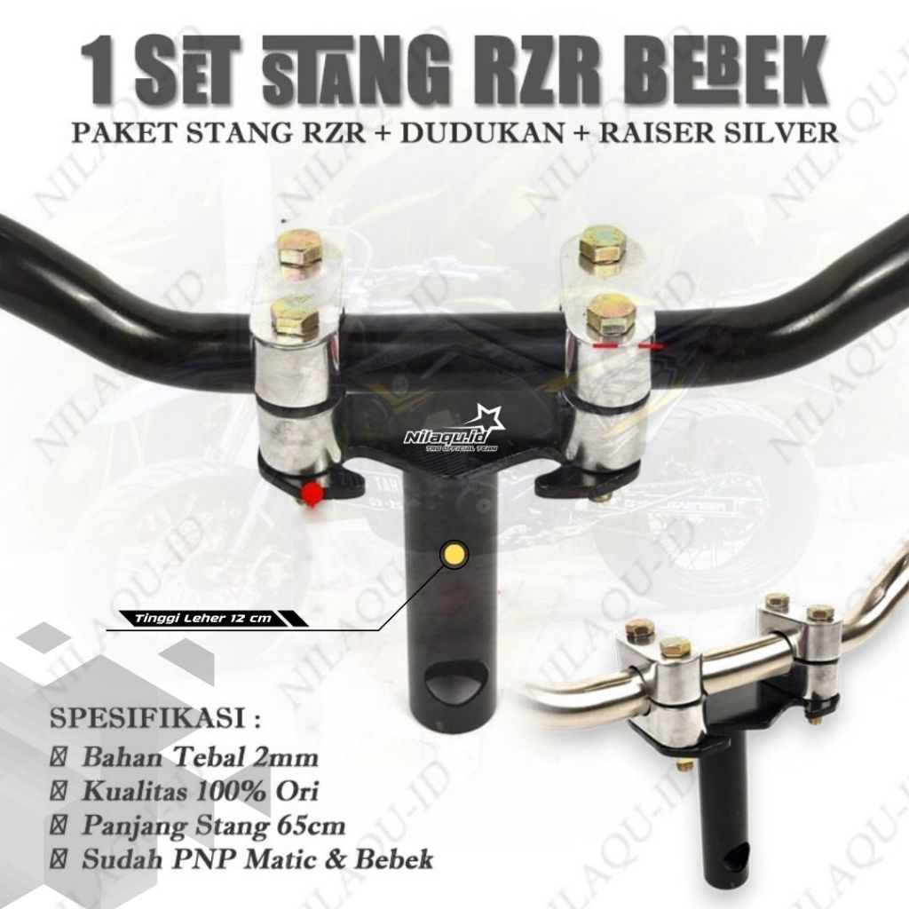 PROMO PAKET Stang RZR Plus Dudukan Stang Motor Bebek Matic Beat Vario Mio Scoopy Genio Fino Nex X-Ri