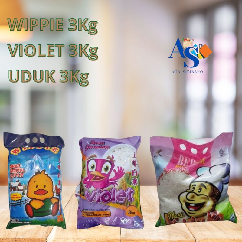 

WIPPIE/UDUK/VIOLET Beras Premium Ukuran 3kg Cocok Untuk Beras Zakat