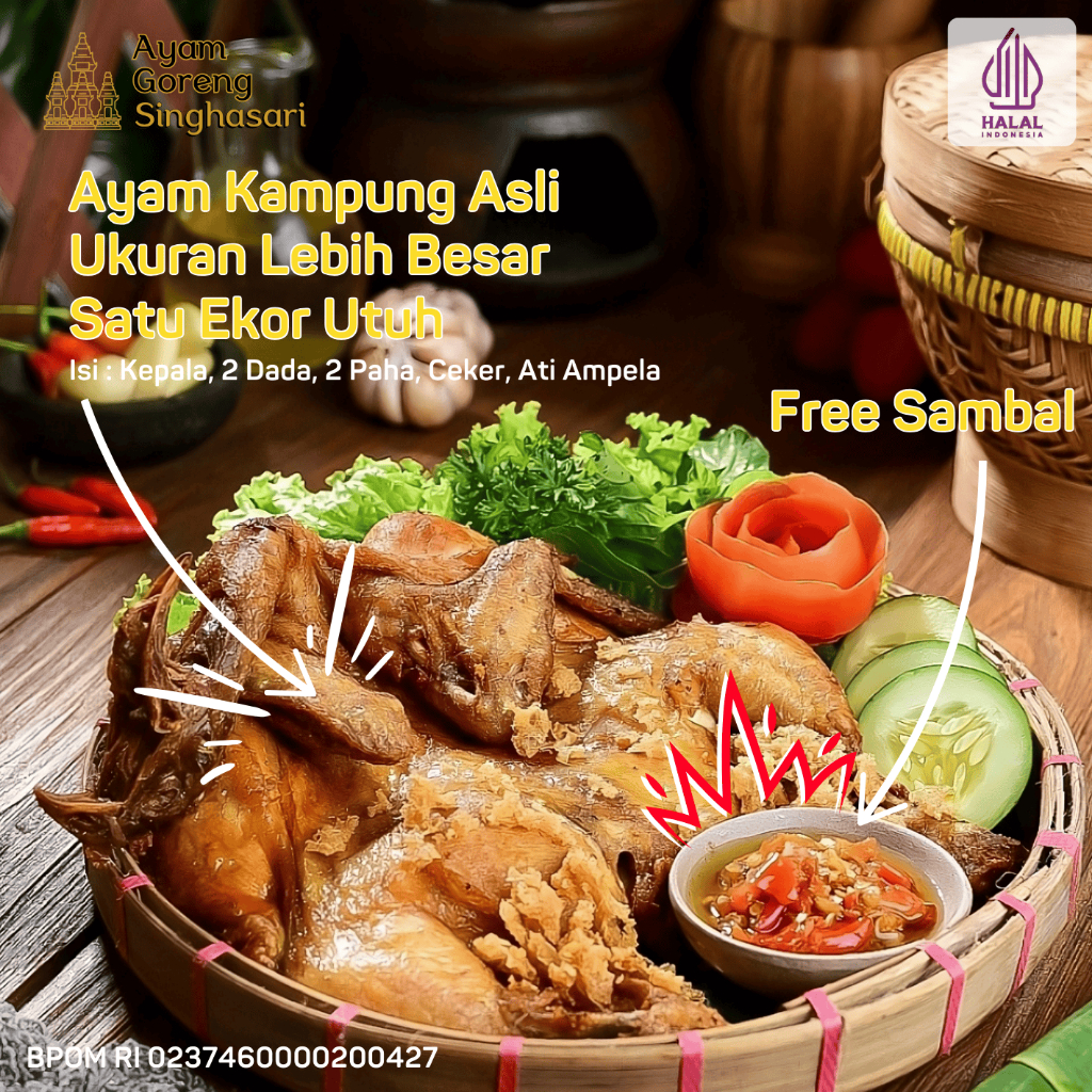 

Ayam Kampung Ungkep [Ready to Cook Frozen] FREE 2 macam Sambal (650 Gram) - Ayam Goreng Singhasari