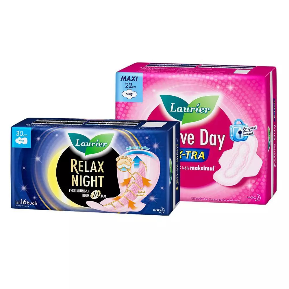 LAURIER Pembalut Wanita Active Day / Relax Night | 22cm 20pads | 35cm | 30cm | Softex