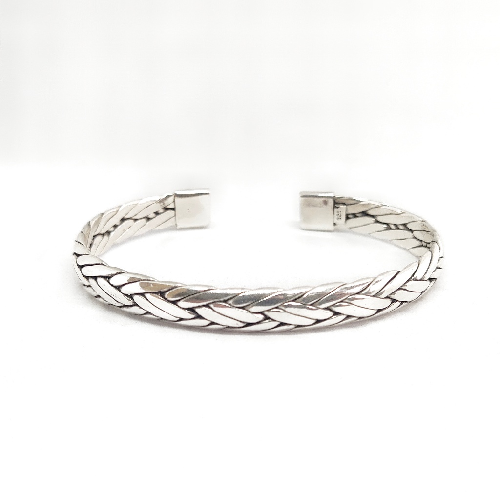 Gelang Brecelet Perak Silver Bali Asli 925 Ukir Motif Anyaman Unik Elegant Costum Pria Wania Elegant