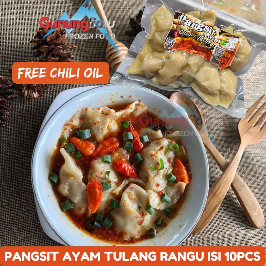 

MINI FOOD PANGSIT AYAM TULANG RANGU ISI 10PCS FREE CHILI OIL