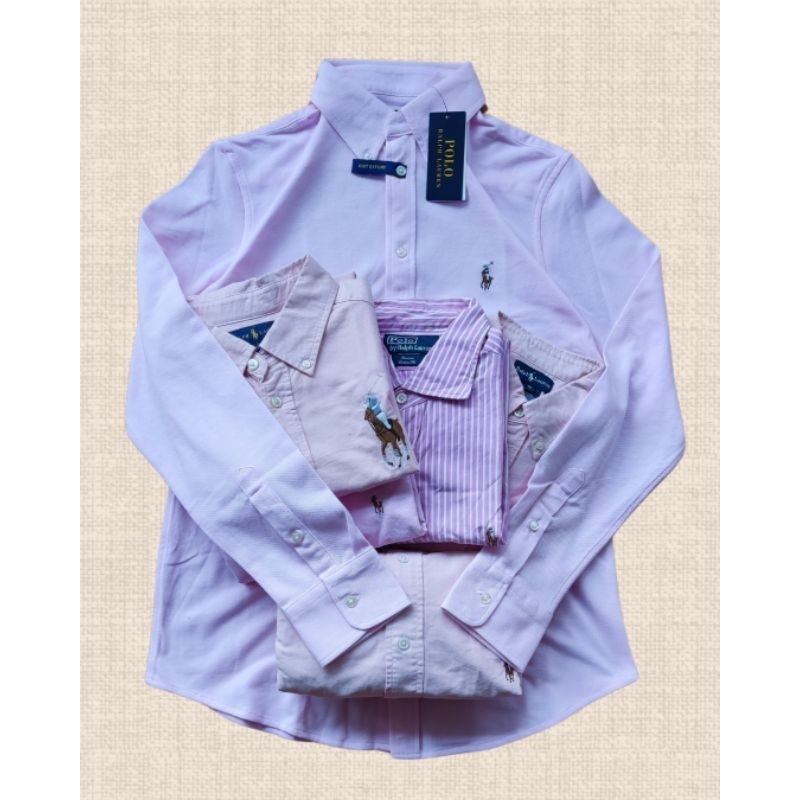 Kemeja Polo Ralph Lauren Stripe Pink, Putih, Hitam