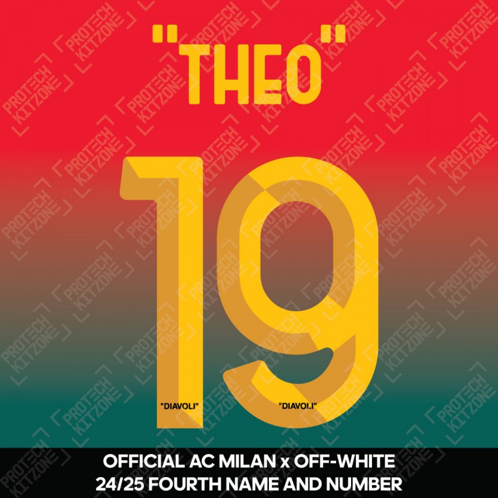 Nameset Original AC Milan x Off-White 2024/2025 Fourth Theo Hernandez #19