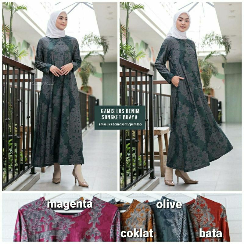 Gamis Jess Nad denim L/XL, songket buaya