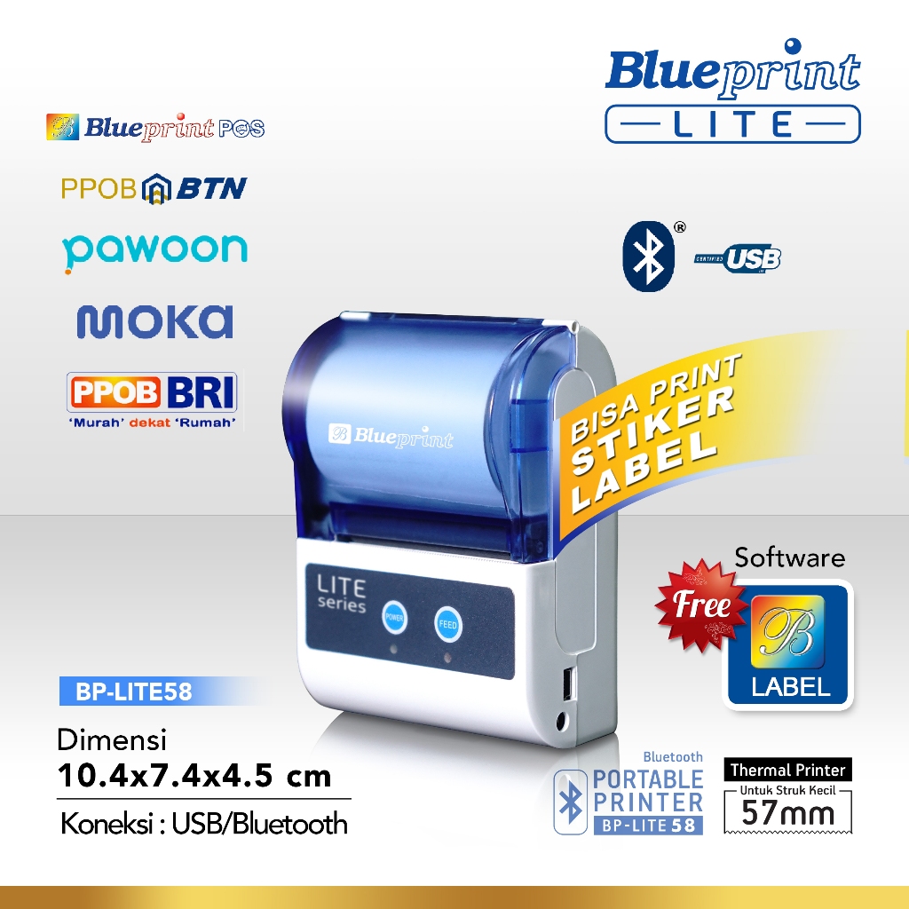 BP01 LITE58 BATERAI / BATTERY / BATRE ORIGINAL THERMAL PRINTER BLUEPRINT LITE 58