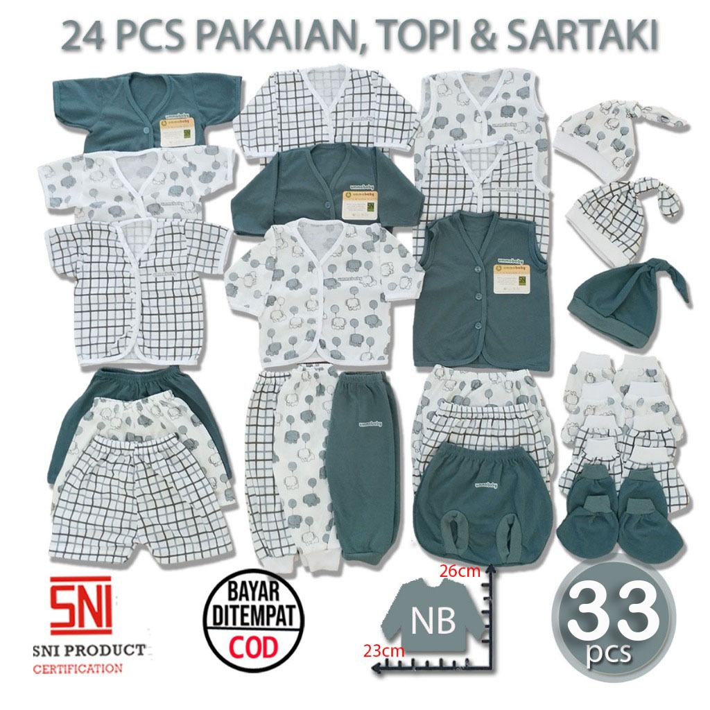 ummababyshop Paket 33 pcs Baju Bayi Setelan Celana Pendek Panjang Buntung Stelan Newborn Kado Murah 