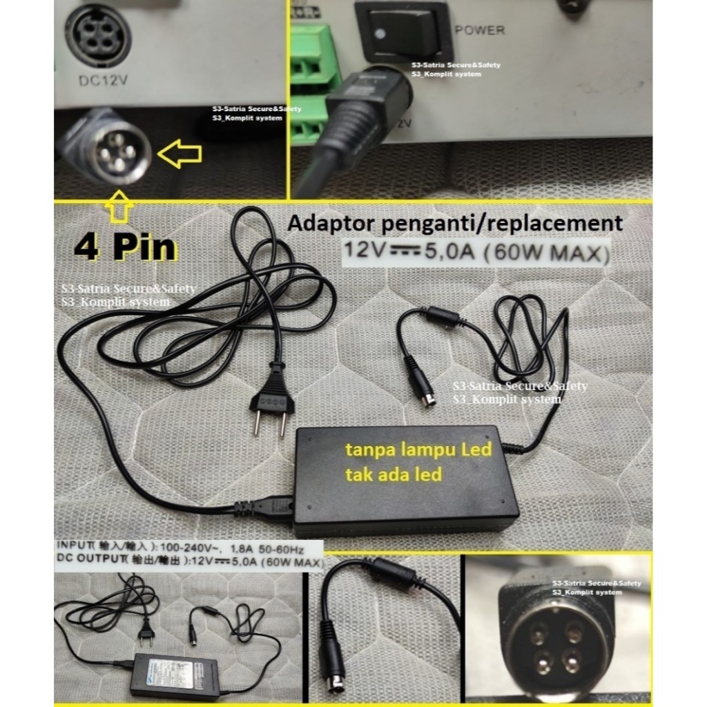 Ganti Adaptor 12v 5A 4Pin DVR NVR CCTV HIKVISION power supply adapter adaptor hikvision 4pin 4 pin j