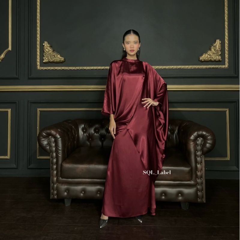 Hanna Kaftan Silk Glossy Mewah | Dress Kaftan Panjang Kondangan | Gaun Elegan Pesta - SQL Label