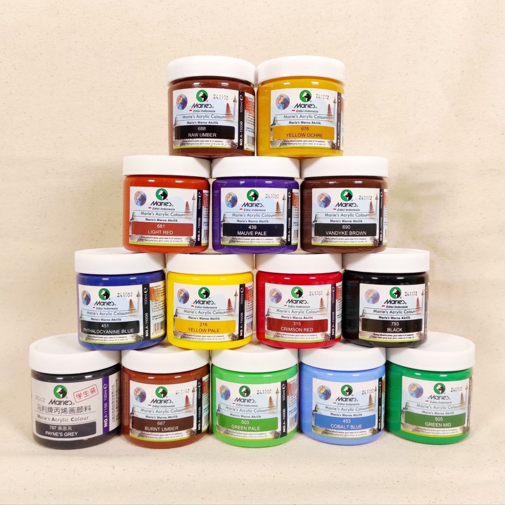 

Maries Acrylic Color Paint 100ml / Cat Lukis Akrilik Jar Satuan
