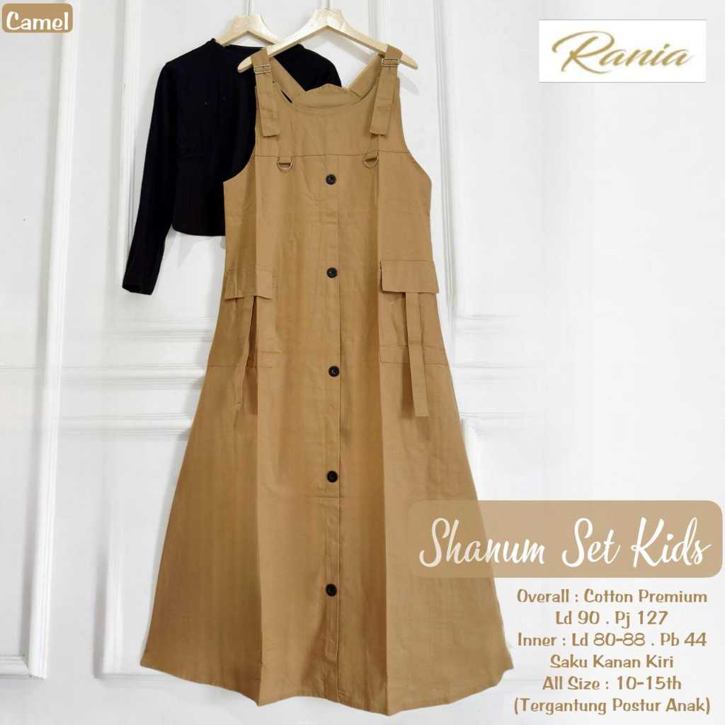 Shanum Gamis Anak Perempuan Remaja Inner + overal Usia Tanggung Muslim Lebaran Dress Setelan