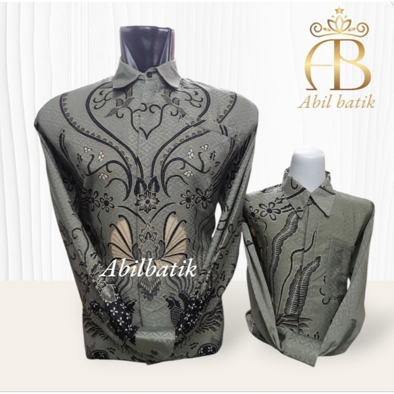 Batik Couple Ayah dan Anak Dobby Premium Warna Sage
