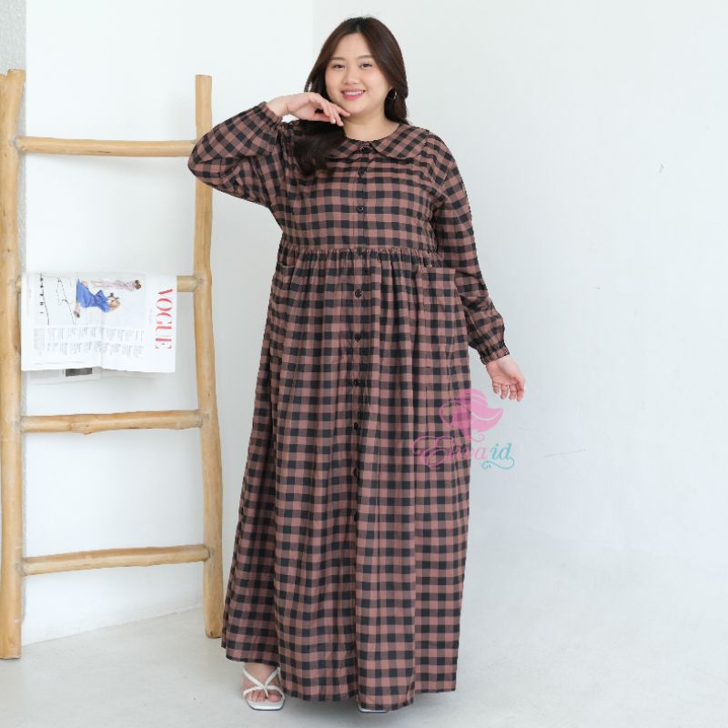 Gamis Jumbo Abaya Big Size Katun Motif Hanna Kotak Ld 120 130 140 Cm Terlaris