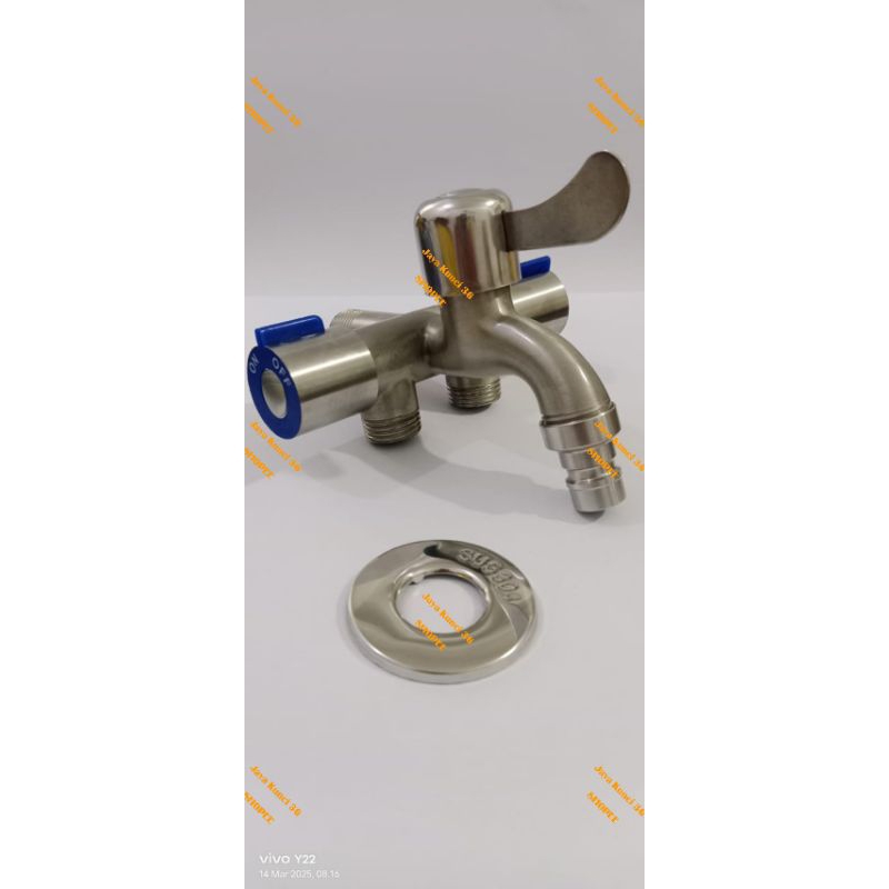 Kran Air Cabang Katup 3 Lubang Tembok Stainless FREED