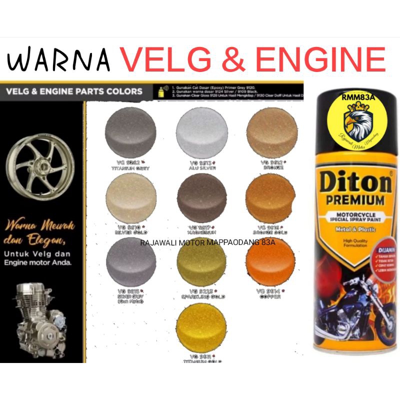 DITON PREMIUM VELG, ENGINE /MESIN TAHAN PANAS, Alu Silver/Sparkling Gold/Titanium Grey/Magnesium/Bro