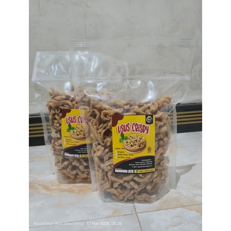 

kripik usus original, ori daun jeruk, pedas daun jeruk kemasan 500 gram