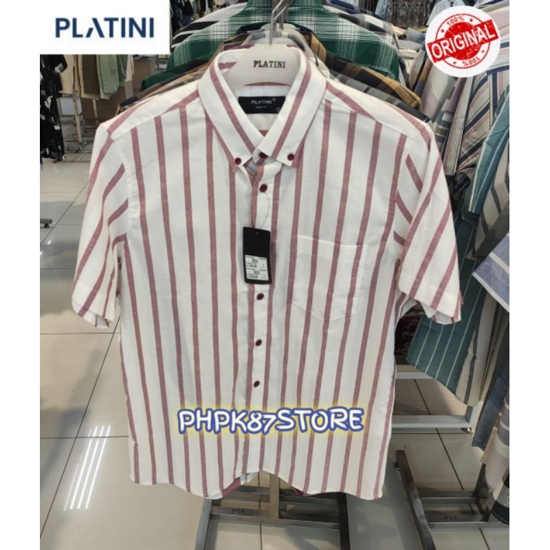 Kemeja pendek salur pria slimfit Merek PLATINI