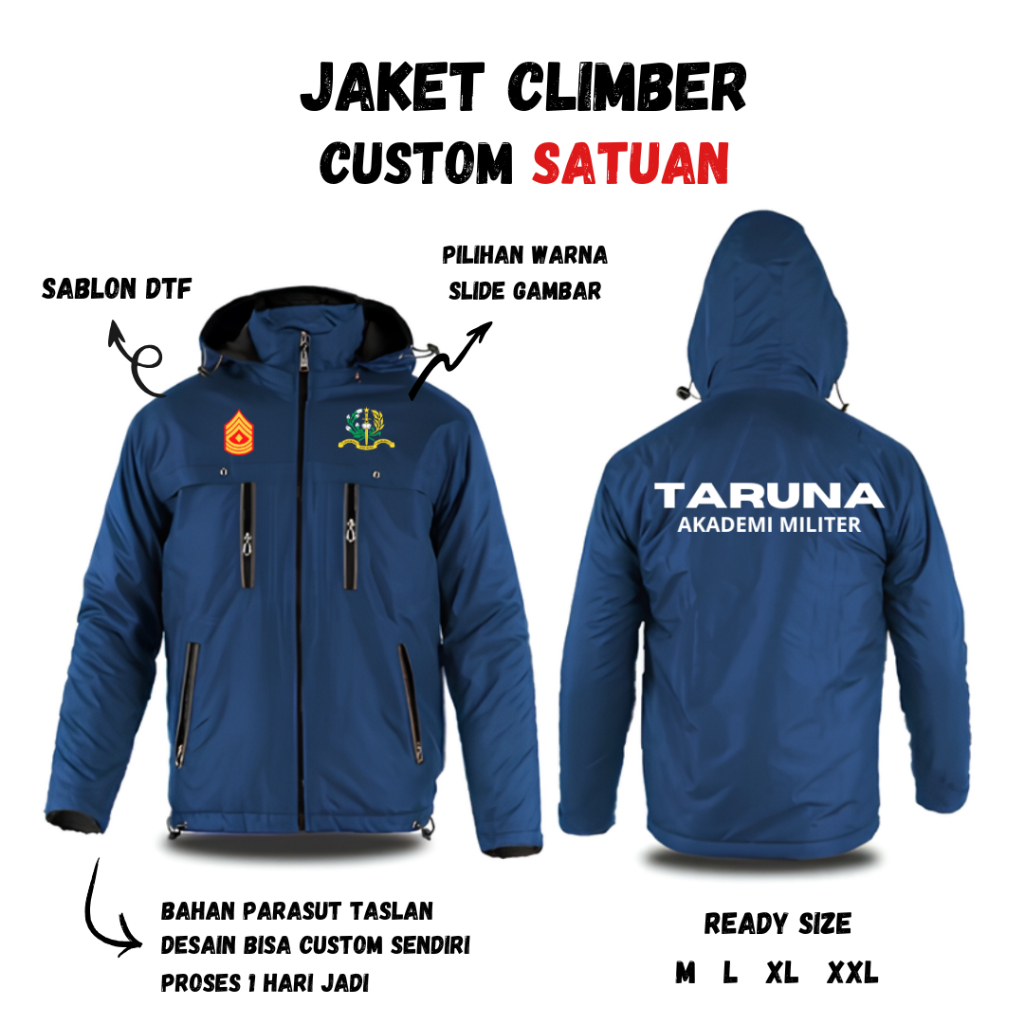 Jual Jaket TARUNA AKADEMI MILITER Desain Bebas Custom Sablon Satuan Parasut Semi Waterproof