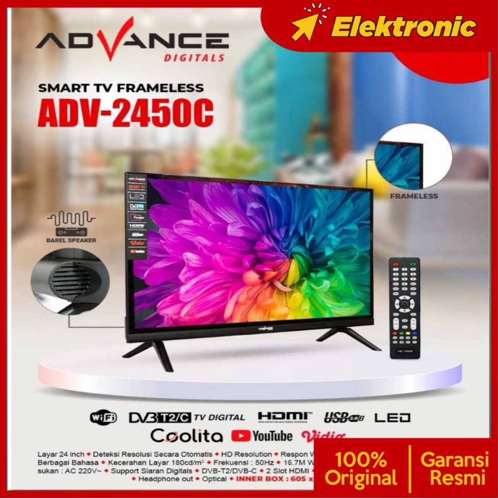 Smart TV Advance ADV-2450C Televisi Digital 24 Inch HD Support Antena Digital DV3/T2 Garansi 3 Tahun