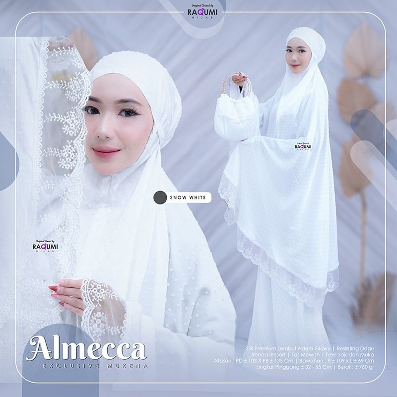 MUKENA ALMECCA EXCLUSIVE, MUKENA DEWASA POLOS SILK TIMBUL, FINISHING RENDA CANTIK, MUKENA RESLETING 