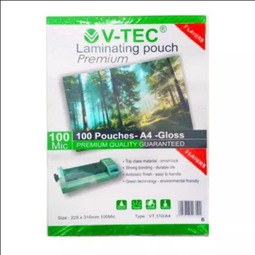 

Plastik Laminating V-tec A4 Isi 100 Lembar Tebal 100 Mic