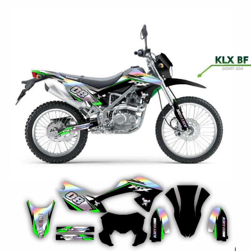 decal stiker klx 150 bf dekal full body keren motif cutting holo warna hitam hijau