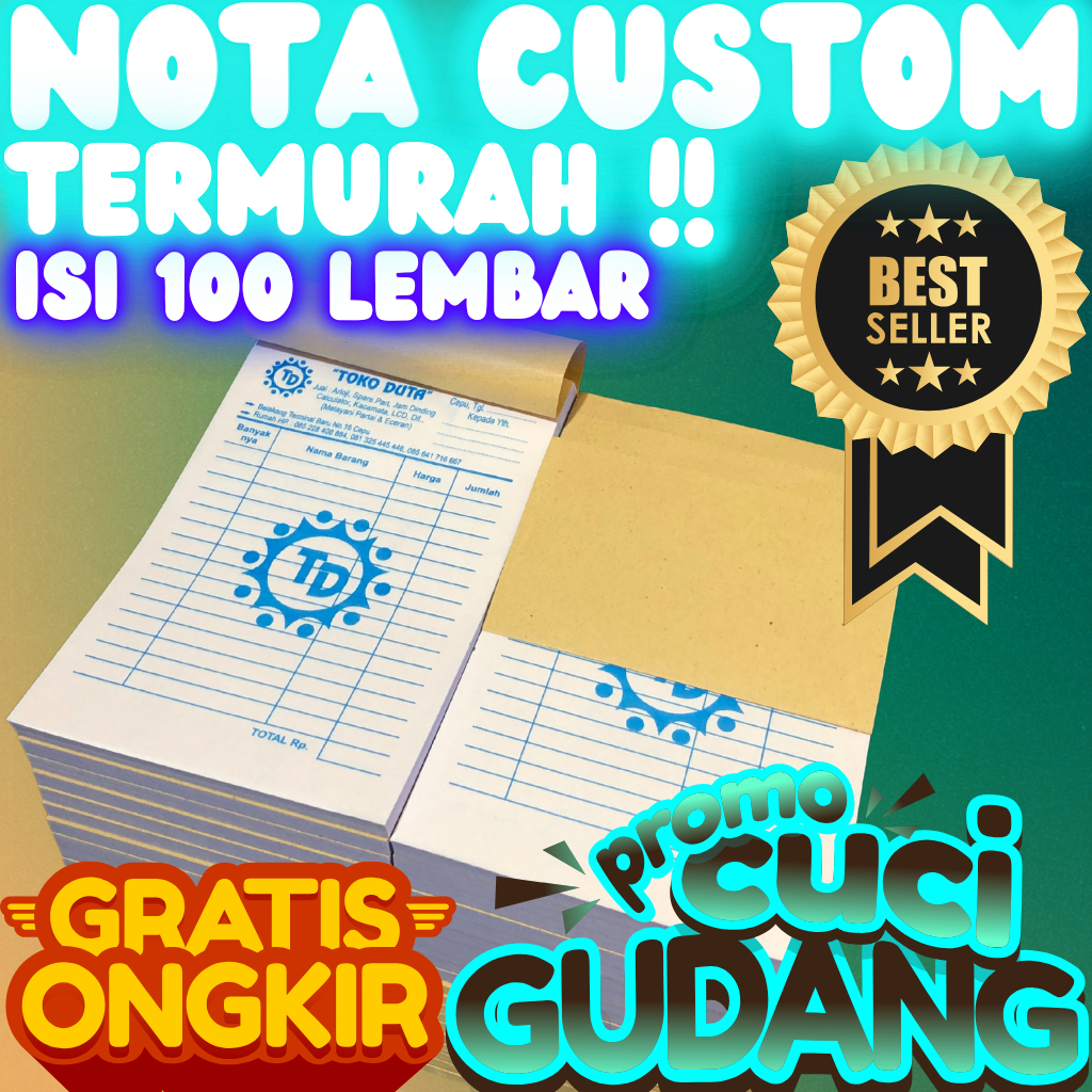 

Nota Custom Ukuran 1/4 Folio Gratis Desaign Isi 100 lembar Tiap Buku