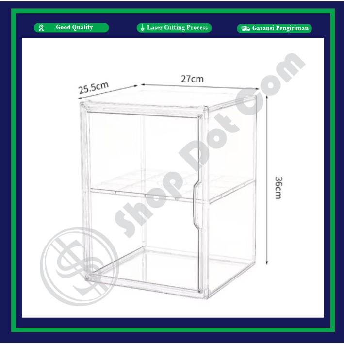 

Acrylic 2 Lantai Rak Engsel Akrilik 2mm Bening (27cm x 25.5cm x 36cm)