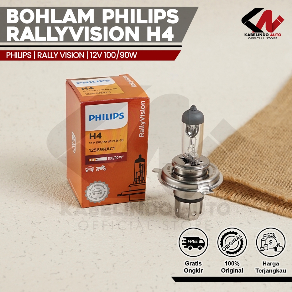 Bohlam PHILIPS H4 Lampu Headlamp Mobil 100/90W 12V Original
