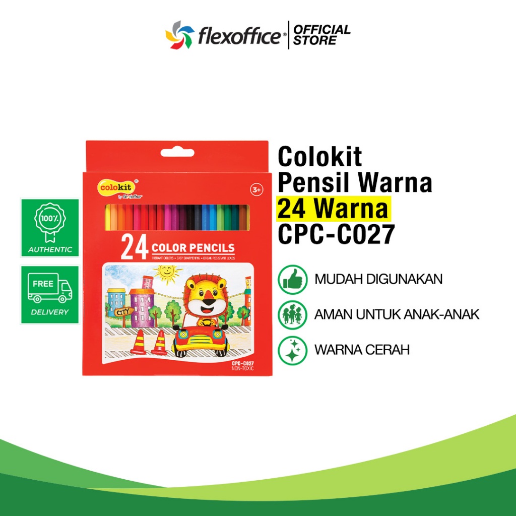 

FlexOffice Colokit Pensil Warna CPC-C027 24Pcs/Set kokoh warna cerah