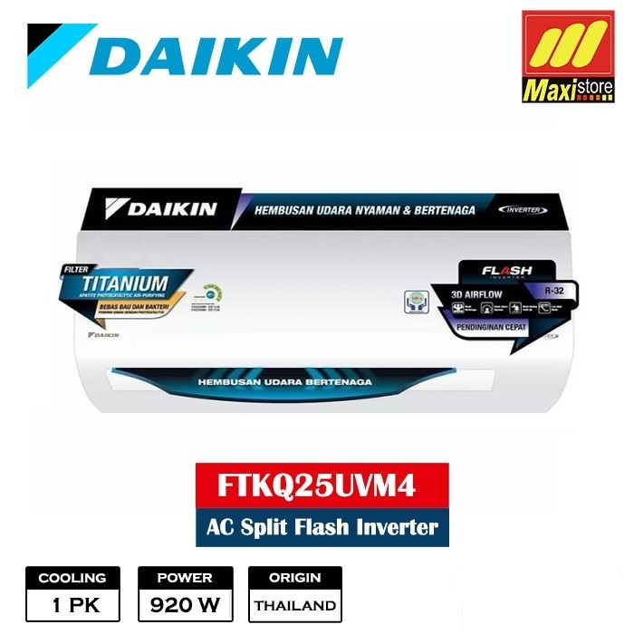 AC Inverter Daikin FTKQ25UVM 1 PK Garansi Resmi Daikin-Maxistore