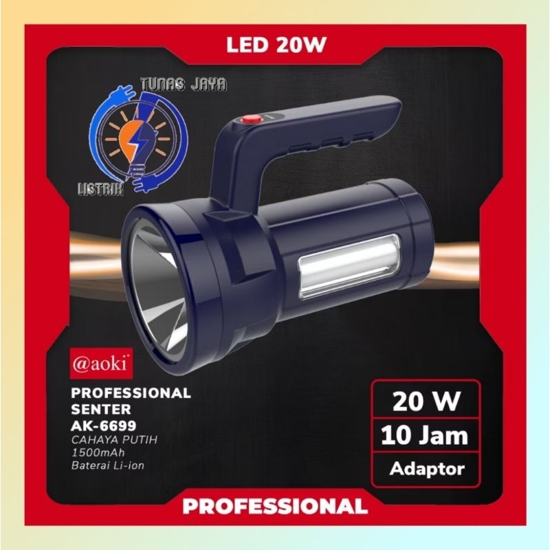 AOKI Senter Tangan  AK - 6699 Camping Multifungsi 20W Baterai lhitium li-po AOKI