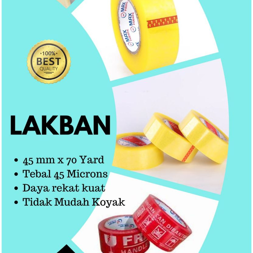 

Lakban Bening / Coklat / Fragile 45mm x 70 Yard Perekat
