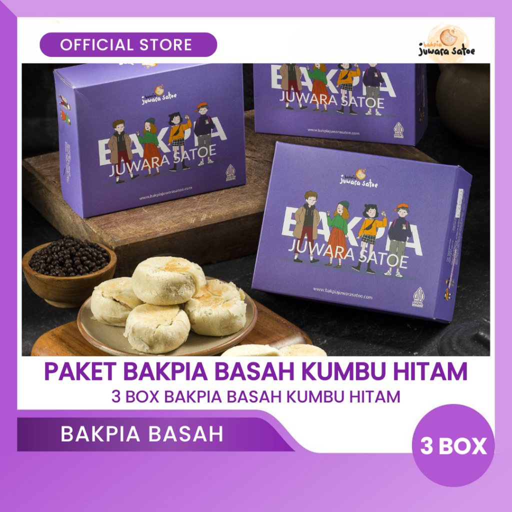 

BAKPIA JUWARA SATOE [ 3 Box ] Paket Bakpia Basah Kumbu Hitam - Oleh Oleh Khas Jogja