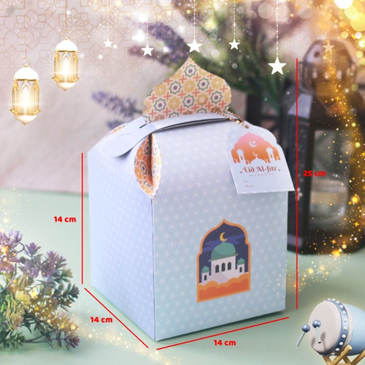 

box hampers lebaran idul fitri kubah violet ukuran 14 x 14 x 14 cm dus eid mubarak isi 10 pcs kardus