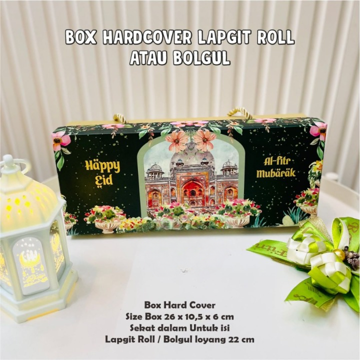 

box hard cover lebaran idul fitri lapes legit roll bolu gulung ukuran 26 x 10.5 x 6 cm kardus cake hampers eid mubarak