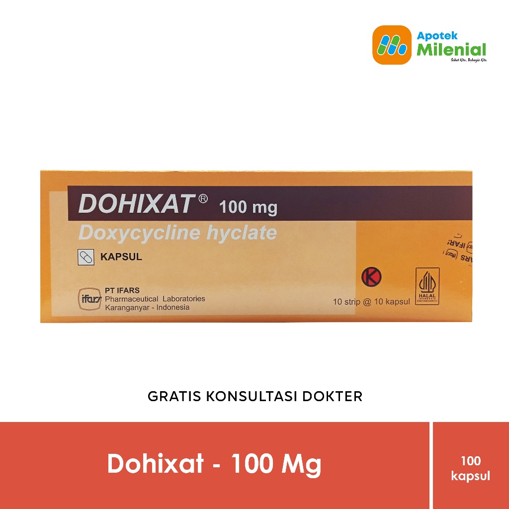 Dohixat 100 mg Harga Perbox isi 100 Kapsul / Doxycycline 100 mg