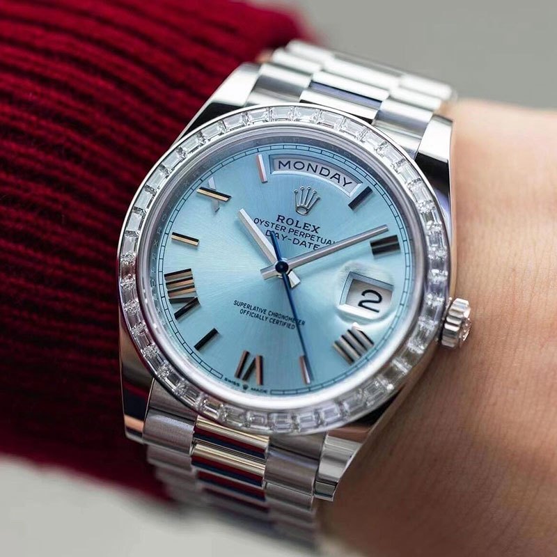 【100% ASLI】Original Jam tangan Rolex Pria Rolex Day-Date Series  M228396tbr-0030 40mm Ice blue dial 