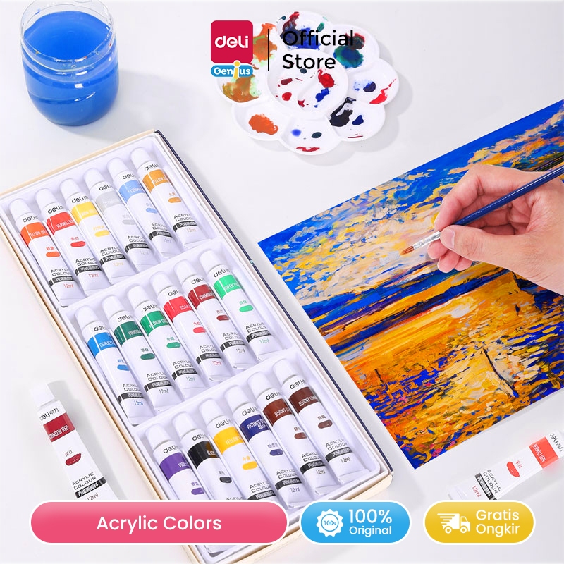 

Deli Acrylic Paint / Cat Akrilik 24 Warna Cerah Halus Bisa Di Berbagai Media 7385X