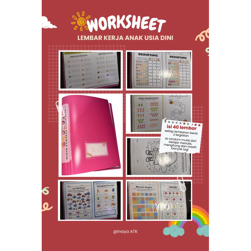 

Work Sheet Lembar Kerja Latihan Anak (40 lembar)