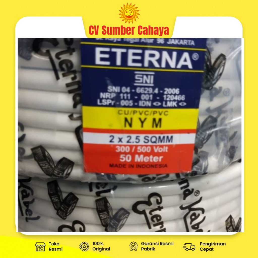 KABEL ETERNA NYM 2x2,5 / KABEL LISTRIK ETERNA 50 meter |PER ROLL 50 M