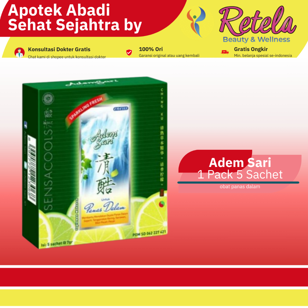 

ADEM SARI 1 PACK 5 SACHET - Meredakan gejala panas dalam seperti sariawan