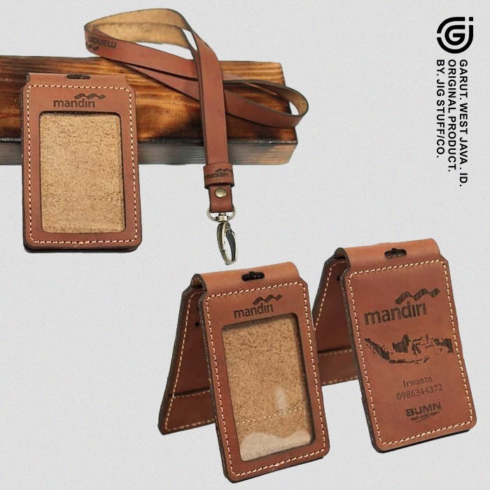 

ID card holder Name tag kulit sapi asli name tag lanyard tali id holder kostum cetak nama & logo