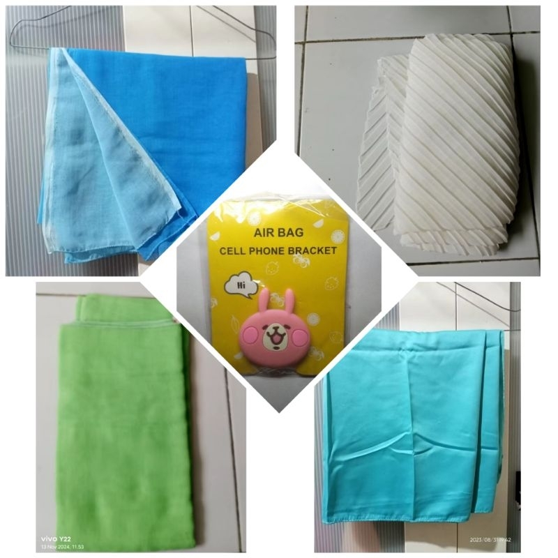 jilbab hijab kerudung segi empat preloved putih hijau biru tosca phone bracket pop socket rabbit