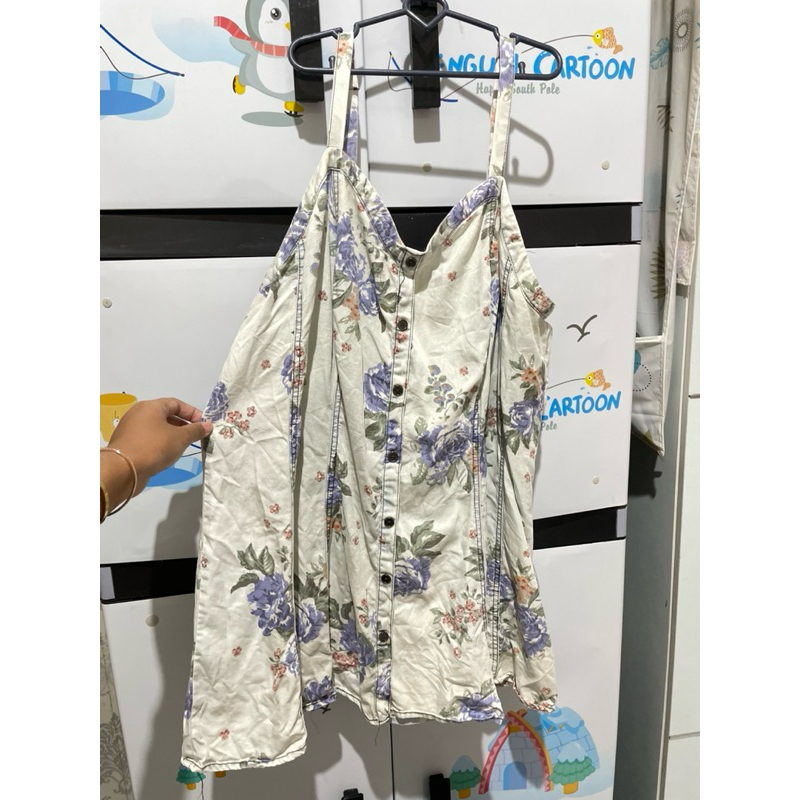 Outer dress atasan blouse korea bunga tali satu kancing motif preloved