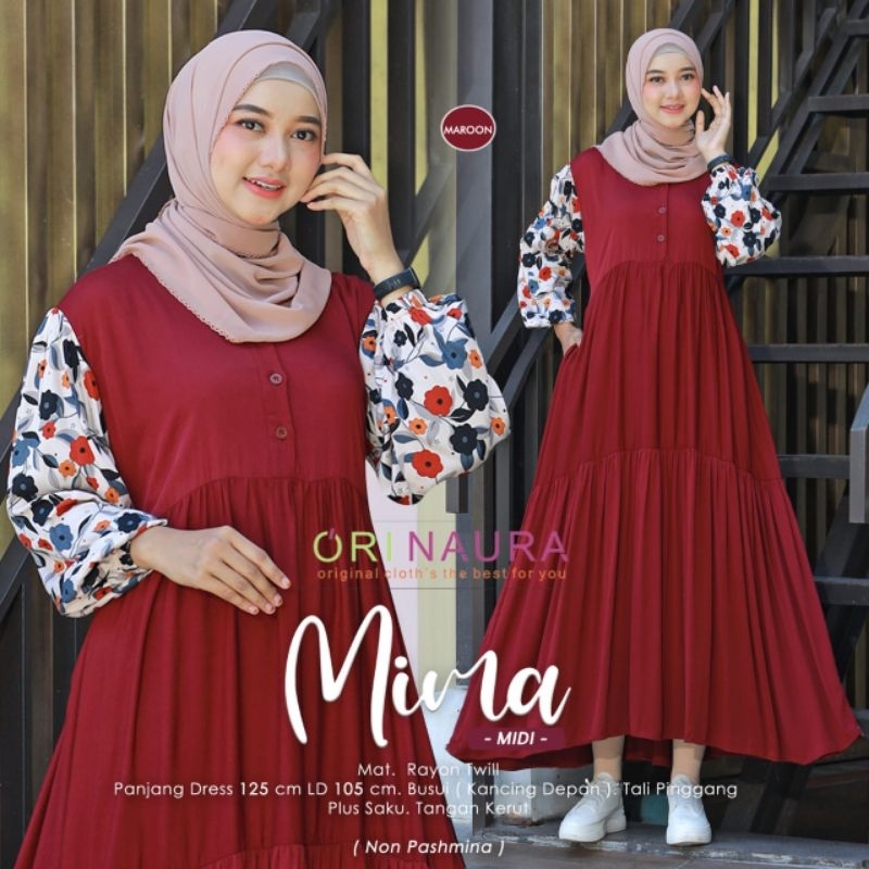 ORI NAURA/ Dress midi Gamis Wanita Bahan Rayon Twill Premium Quality