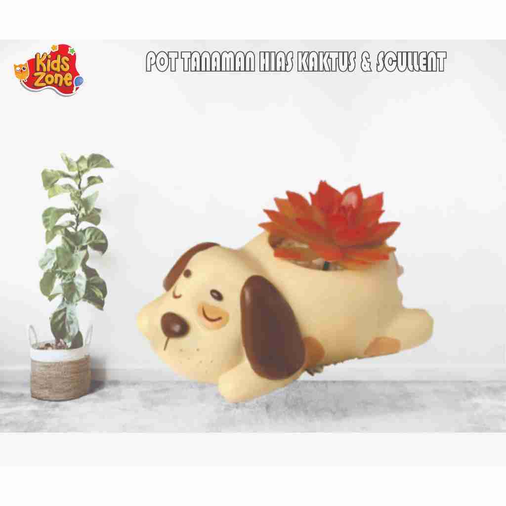 POT ANJING LUCY – Pot Tanaman Hias Unik dari Semen Putih untuk Kaktus & Sukulen