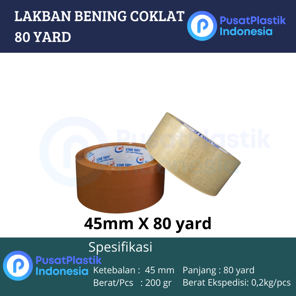 

Lakban Bening Coklat 45mm x 80 Yard