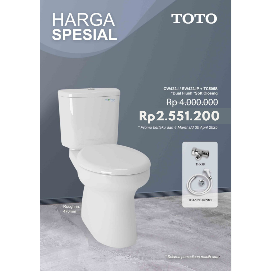 Kloset Duduk TOTO CW422J/SW422JP Lengkap Jet Shower Dual Flush Soft Closing